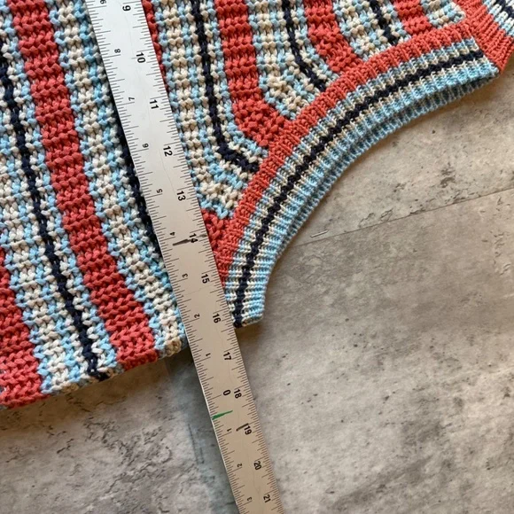 Y2k crochet tank top pastel striped crop top granny core summer shirt womens L - Picture 3 of 5